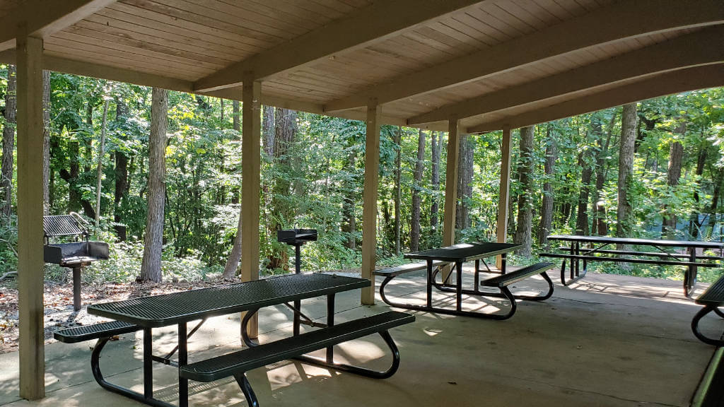 Windwood Hollow Park Dunwoody DeKalb Pavilion with picnic tables and grills