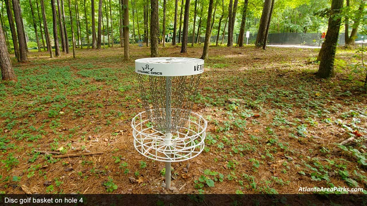Brook-Run-Park-Dekalb-Dunwoody-Disc-golf-basket-on-hole-4