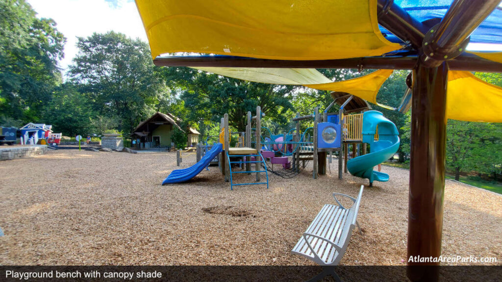 Chastain Park Fulton Atlanta Buckhead Playground bench with canopy shade