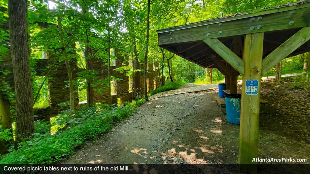 Heritage-Park-Cobb-Mableton-Park-Covered-picnic-tables-next-to-ruins-of-the-old-Mill