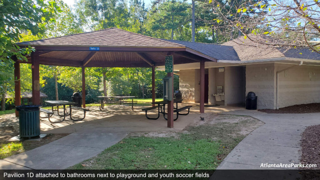 Newtown Park Fulton Johns Creek Pavilion 1D attached to bathrooms next to playground and youth soccer fields