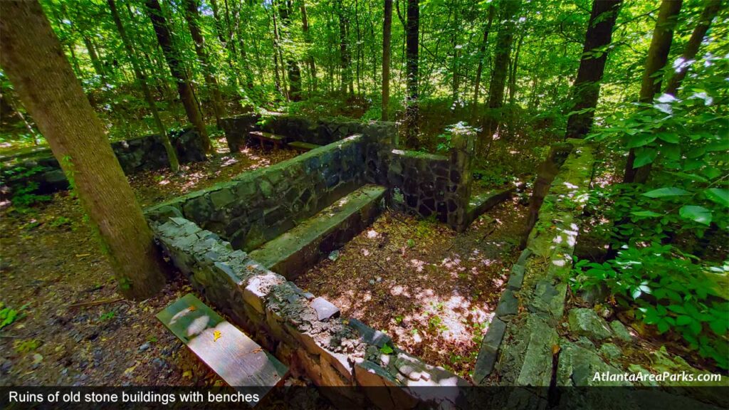 Spink-Collins-Park-Fulton-Atlanta-Ruins-of-old-stone-buildings-with-benches