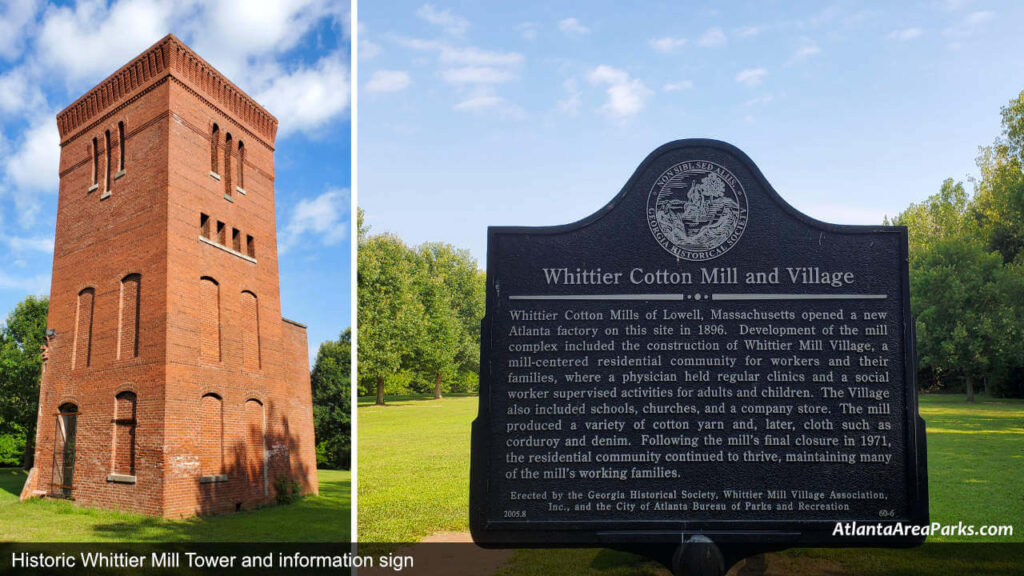 Whittier Mill Park Fulton Atlanta Historic Tower and information sign