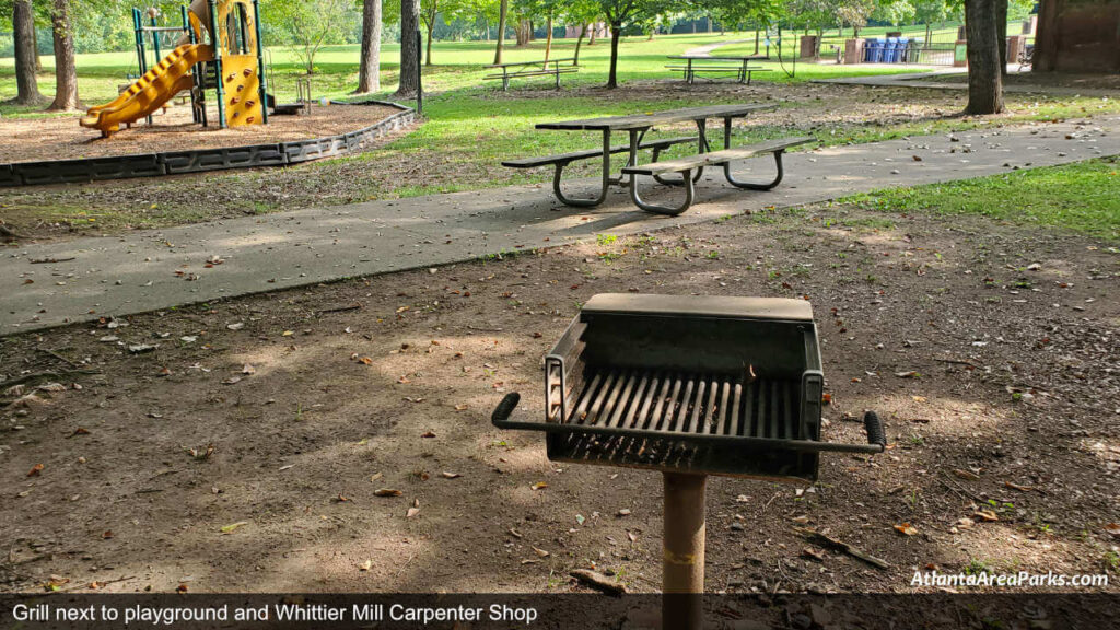 Whittier Mill Park Fulton Atlanta Picnic area grill next to playground and Whittier Mill Carpenter Shop